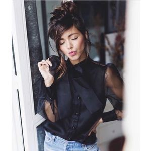 GORGEOUS ZARA NWOT Semi Sheer Pussy Bow Blouse